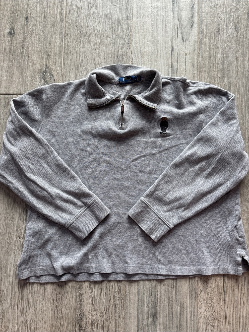 Polo Ralph Lauren 100% cotton Gray quarter zip Pullover with Polo bear.